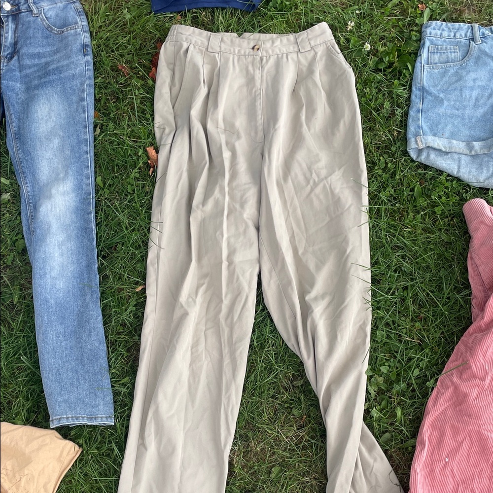 Beige Pleated Trousers